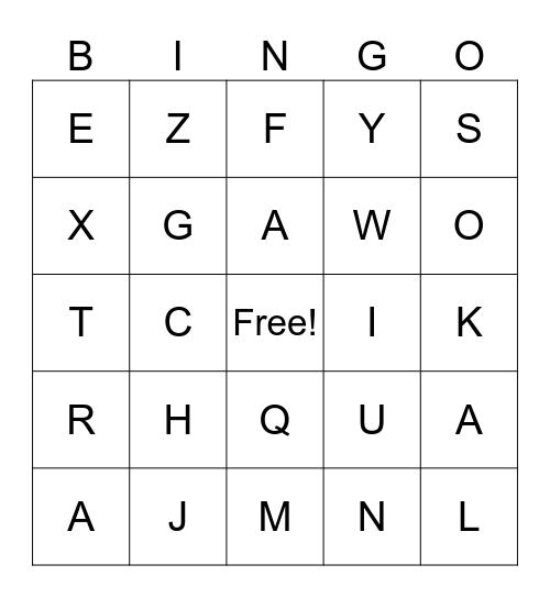 ABC Bingo Card