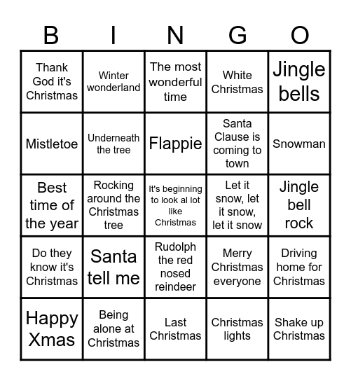 Kerstmuziekbingo Card