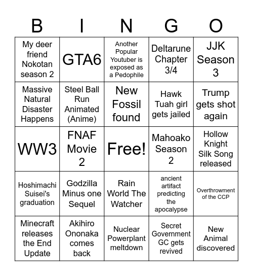2025 Chaos Bingo Card