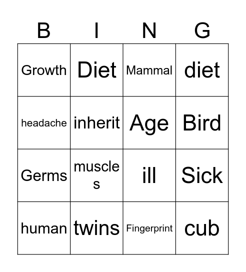 Science Bingo Card