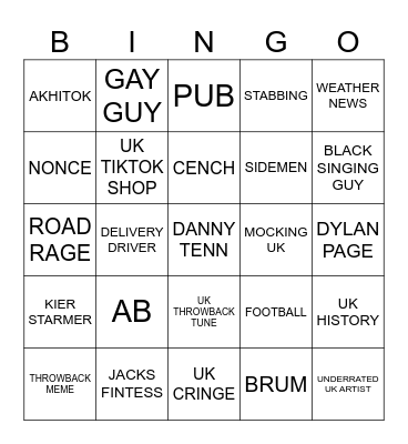 uk Bingo Card