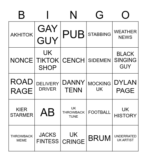 uk Bingo Card