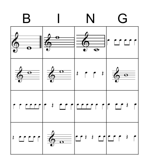 Treble Clef/Rhythm BINGO Card