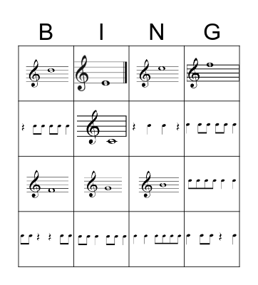 Treble Clef/Rhythm BINGO Card