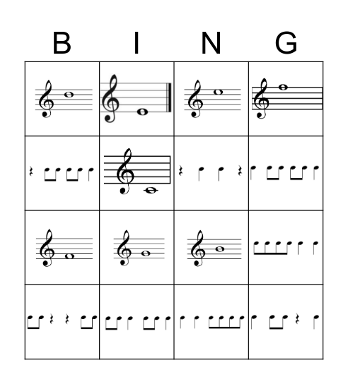 Treble Clef/Rhythm BINGO Card