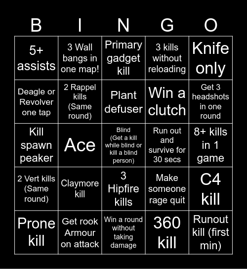 R6 Bingo 2024 Bingo Card