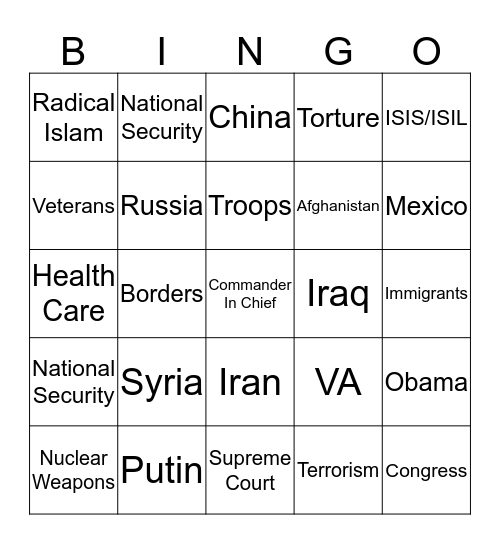 2016 Commander In Chief Forum Bingo Card