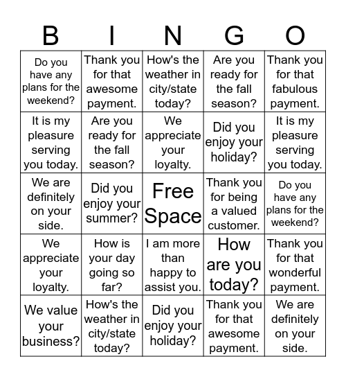 Get To Know Your Customer/Engagement Bingo Card
