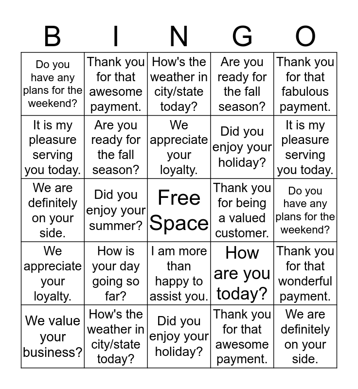 Get To Know Your Customer/Engagement Bingo Card
