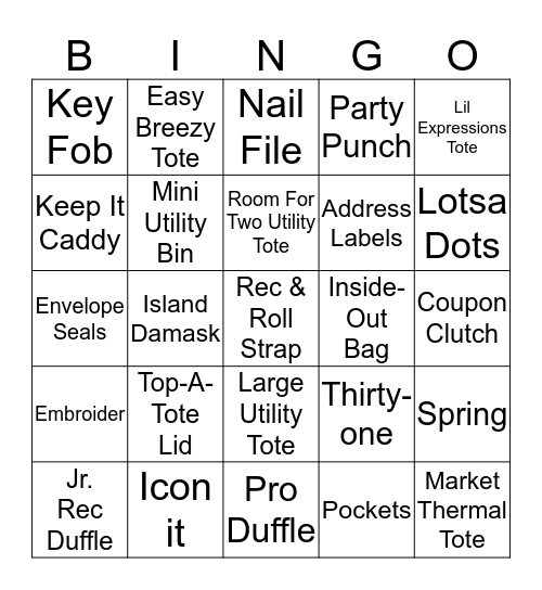 Thirty-one Bingo Card