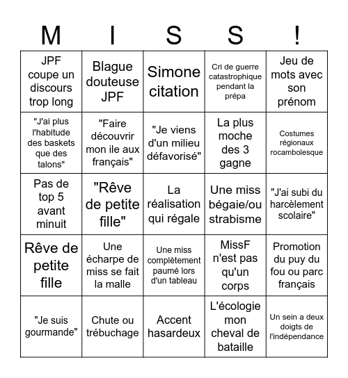 Miss France 2025 Bingo Card