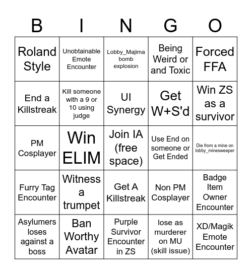 The IA bingo of Doom (Mixed Bag Difficulty) Bingo Card