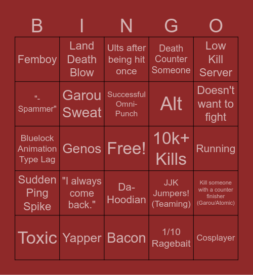 The Strongest Bingo-grounds Bingo Card