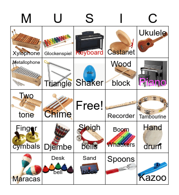 Musical Instruments Bingo Card