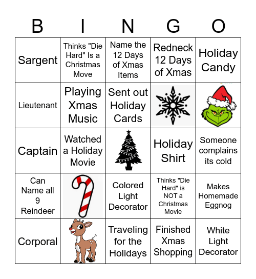 Adam Platoon Holiday Bingo Card