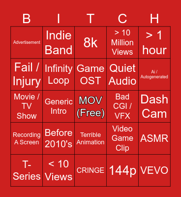 YouTube Roulette Bingo Card