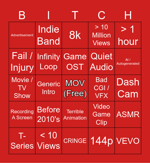 YouTube Roulette Bingo Card