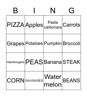 SIMON'S FAVORITE FOODS Bingo Card