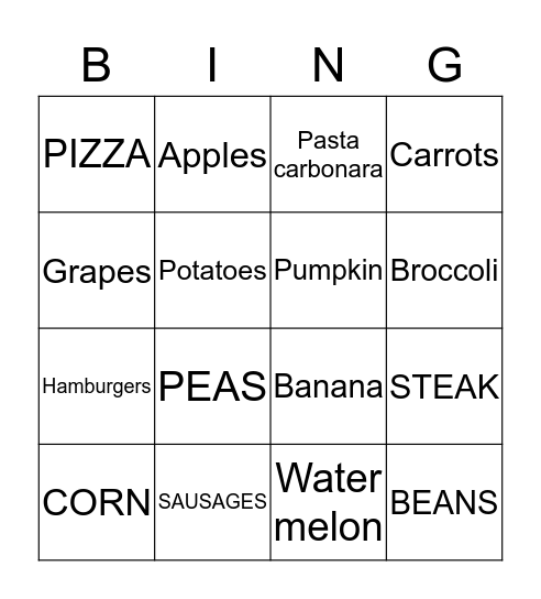 SIMON'S FAVORITE FOODS Bingo Card