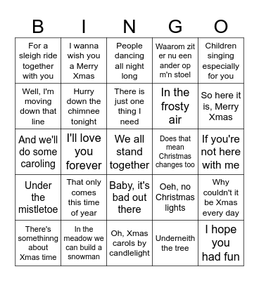 Christmas Sing-a-long Bingo Card