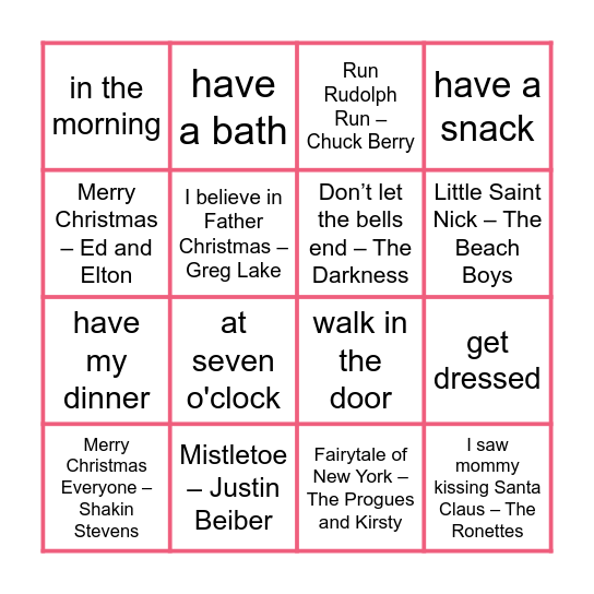 Song Bingo Card