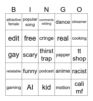 tiktok Bingo Card