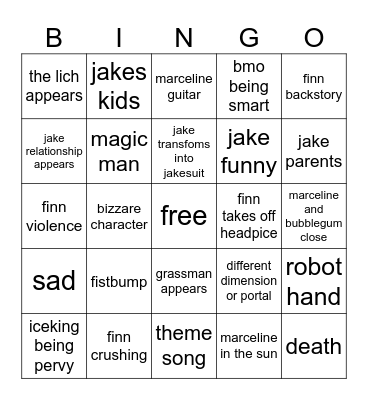 adventure time Bingo Card