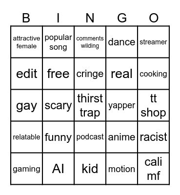 tiktok Bingo Card