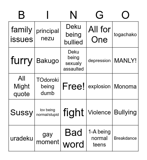 MHA Bingo Card