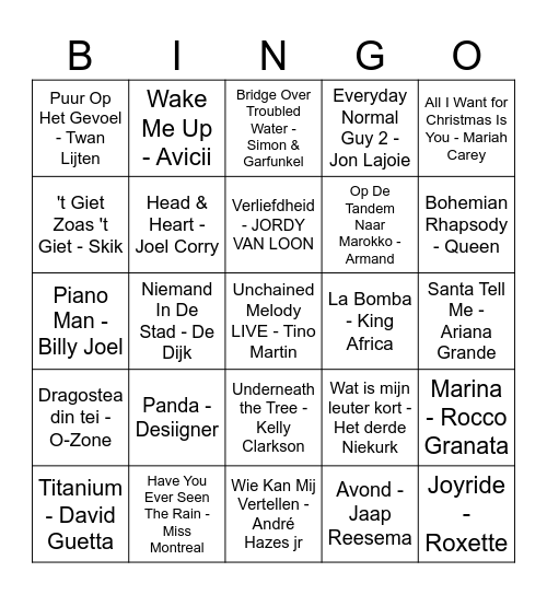 S W I N G O Bingo Card