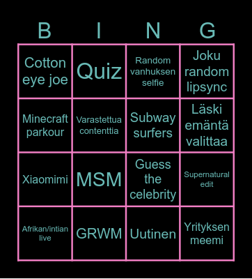 TikTok Bingo Card