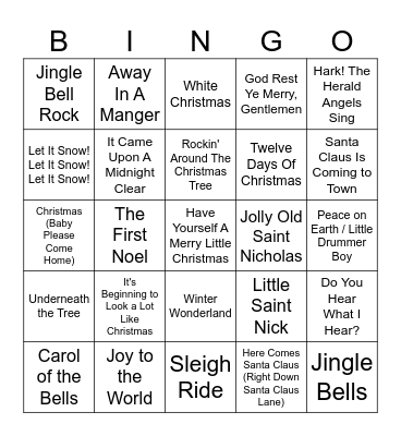 Classic Christmas Songs Bingo Card