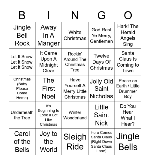 Classic Christmas Songs Bingo Card