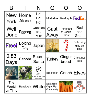 FedEx Christmas Bingo Card