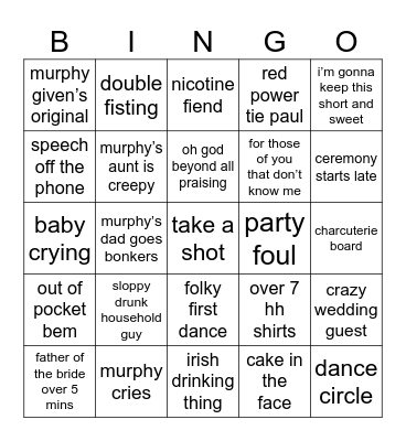 wedding bingo Card