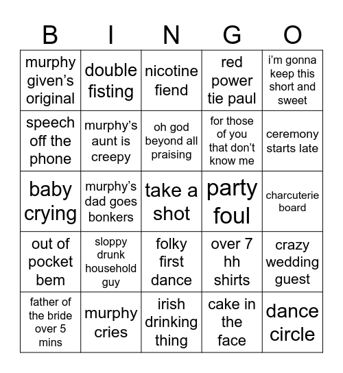 wedding bingo Card