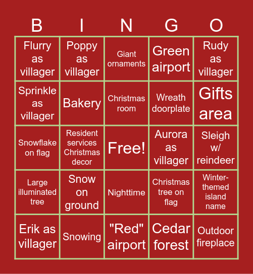 ACNH Holiday Bingo! Bingo Card