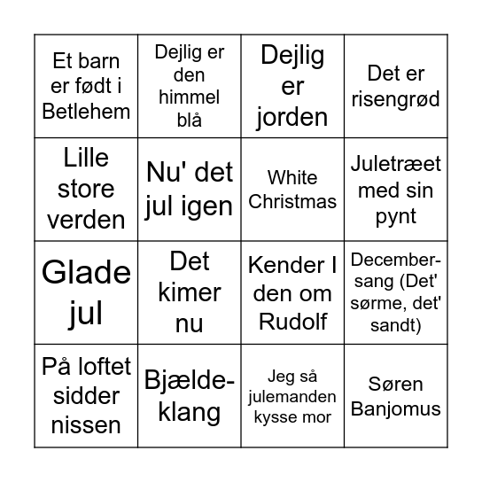 Bingo med julesange Bingo Card