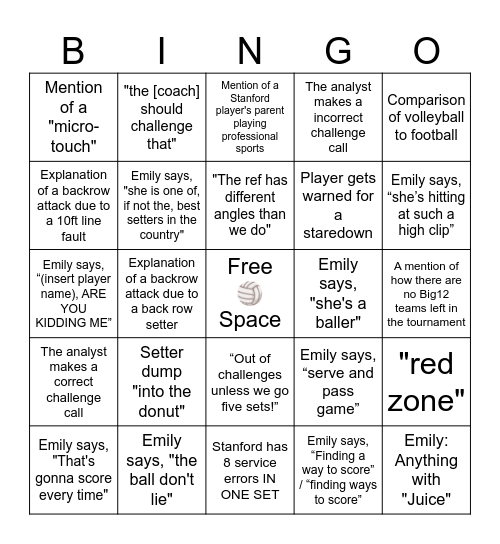 Elite8: #2 Stanford at #1 Louisville Bingo Card