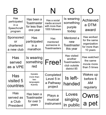 Toastmaster Bingo Card