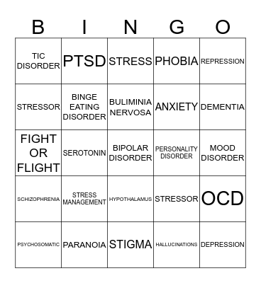 Mental Health Bingo Card