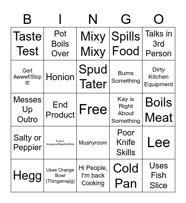 Kays Cooking Bingo! Bingo Card