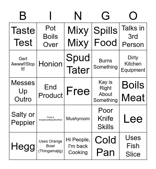 Kays Cooking Bingo! Bingo Card