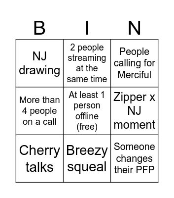 Zipperverse bingo Card