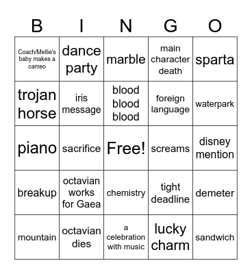 The Blood of Olympus Bingo Card