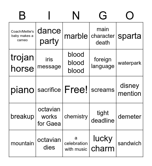 The Blood of Olympus Bingo Card