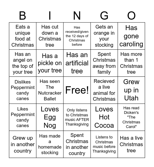 Christmas Mingle BINGO Card