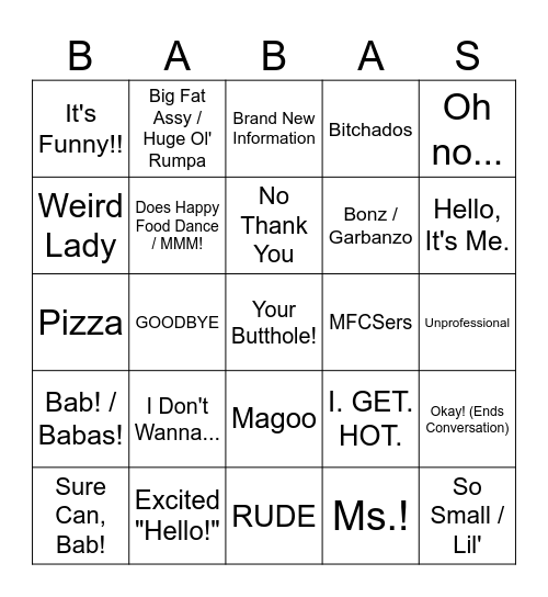 Babas Bingo! Bingo Card