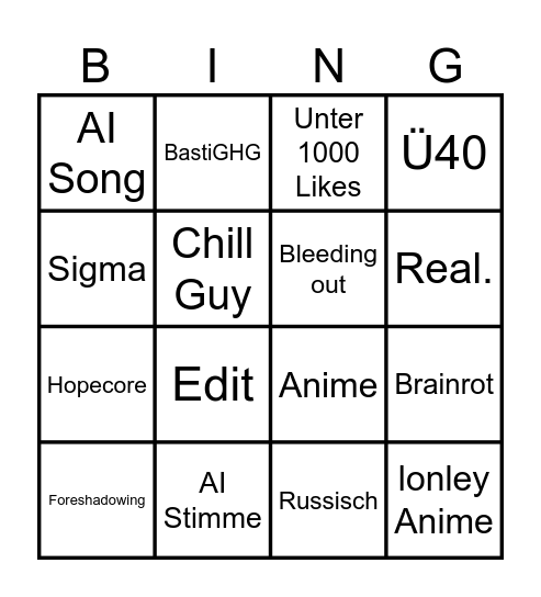 TikTok Bingo Card