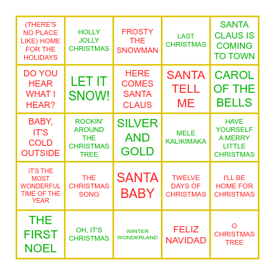 Holiday Music Bingo Card